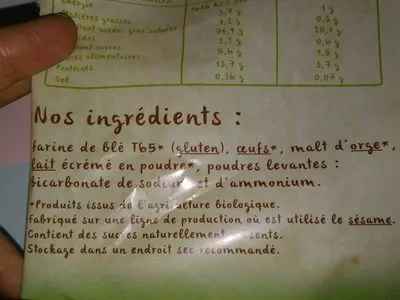 Lista de ingredientes del producto Les craquelins bio Les Craquelins De Saint Malo 