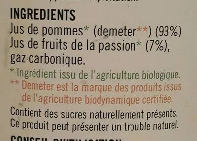 Lista de ingredientes del producto Apibul Fruits de la Passion Côteaux Nantais 75 cl