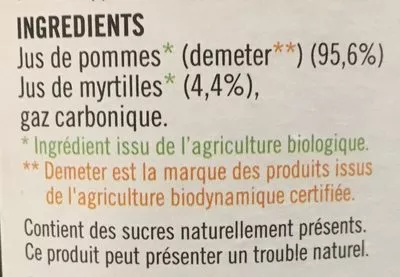 Lista de ingredientes del producto Apibul Myrtilles Côteaux Nantais 75 cl