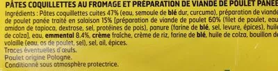 Lista de ingredientes del producto Mini nuggets de poulet et coquillettes au fromage Fleury Michon 