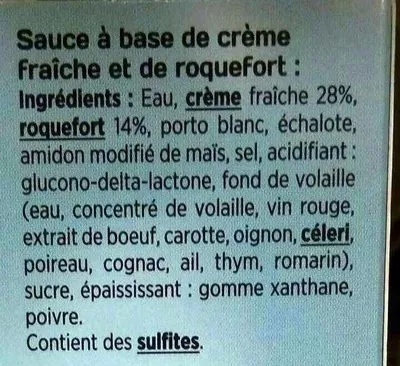 Lista de ingredientes del producto L'authentique Sauce n°4 roquefort Christian Potier 150 g