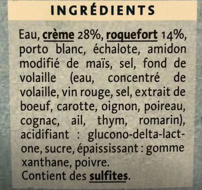 Lista de ingredientes del producto Comptoir des saveurs sauce roquefort Comptoir Des Saveurs 