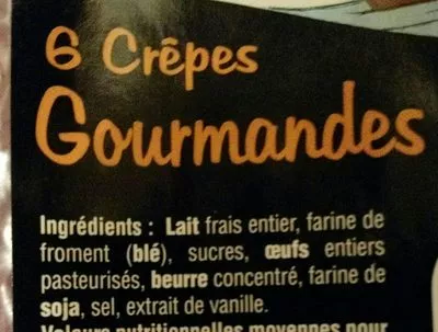 Lista de ingredientes del producto 6 Crêpes Gourmandes Les Délices De Landeleau 240 g