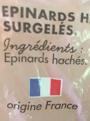 Lista de ingredientes del producto Epinards hachés Toupargel 