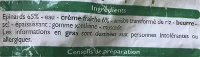 Lista de ingredientes del producto Epinards en branches à la crème Leader Price 