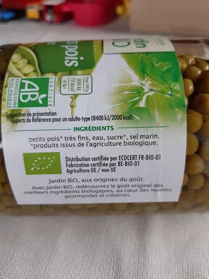 Lista de ingredientes del producto Petits pois Jardin Bio, Léa Nature 660 g (445 g égoutté)