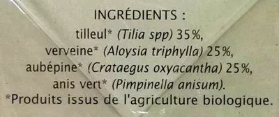 Lista de ingredientes del producto Infusion Détente Sommeil Jardin Bio Jardin Bio, LEA Nature 30 g (20 sachets de 1,5 g)