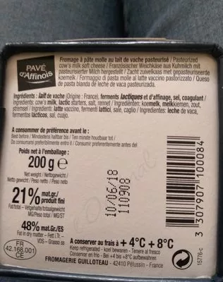 Lista de ingredientes del producto L'Original Pavé d'Affinois 200 g