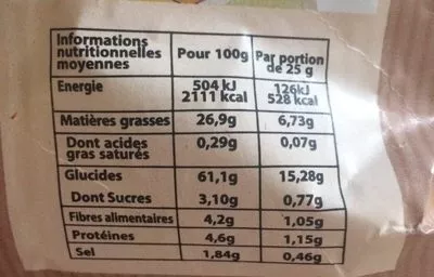 Lista de ingredientes del producto Chips des garrigues Chips Des Garrigues 