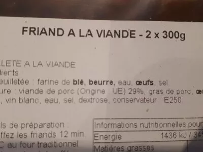 Lista de ingredientes del producto Friands à la viande  