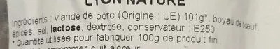 Lista de ingredientes del producto Véritable saucisson à cuire de Lyon nature Randy 0,400 kg