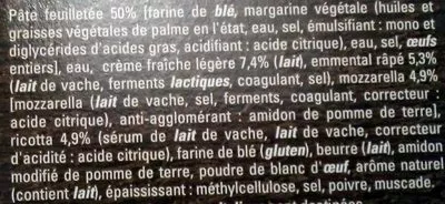 Lista de ingredientes del producto 4 paniers feuilletės aux 3 fromages Fête Maison 400 g e