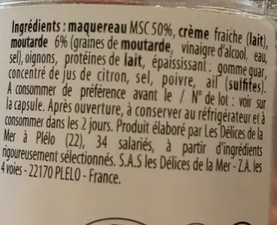 Lista de ingredientes del producto Rillettes de maquereau a la moutarde Pecheurs Bretons 