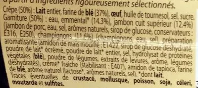 Lista de ingredientes del producto 2 Ficelles Picardes La Crêpe de Brocéliande 280 g