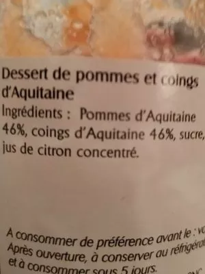 Lista de ingredientes del producto Pomme Coing d'Aquitaine Lidl 