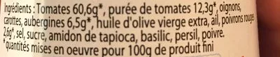 Lista de ingredientes del producto Sauce Tomate Poivrons et Aubergines Lucien Georgelin 250 g