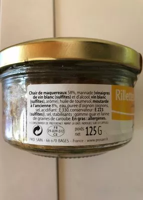 Lista de ingredientes del producto 125G Rillettes De Maquereaux a La Moutarde Prosain 