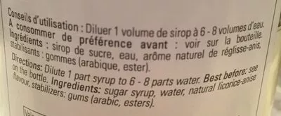 Lista de ingredientes del producto Sirop anis Bigallet 1 l