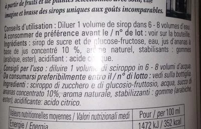 Lista de ingredientes del producto Sirop d'ananas  