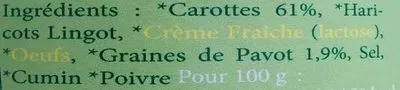 Lista de ingredientes del producto Pâté végétal carottes graines de pavot Élisabeth Patignac 180 g