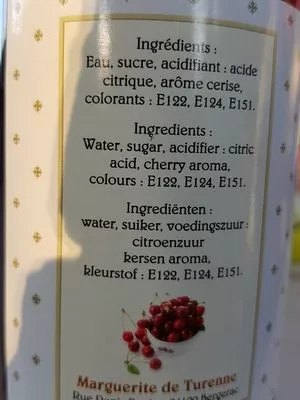 Lista de ingredientes del producto Sirop cerise griotte  