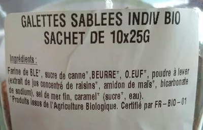 Lista de ingredientes del producto Galettes sablées natures individuelles BIO 10x25g BPA 10x25g