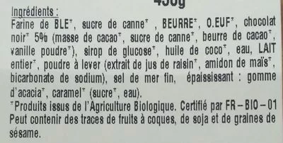 Lista de ingredientes del producto Galette Sablée Chocolat BIO 480g avec fève BPA 480 g