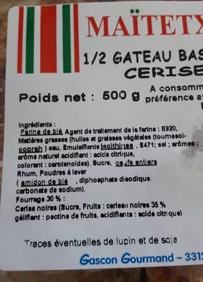 Lista de ingredientes del producto 1/2 gâteau basque cerise  