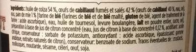 Lista de ingredientes del producto Tarama Premium Aux oeufs De Cabillaud Le Bon Marché 