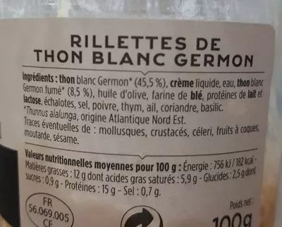 Lista de ingredientes del producto Rillettes De Thon Blanc Germon La Grande Epicerie de Paris 