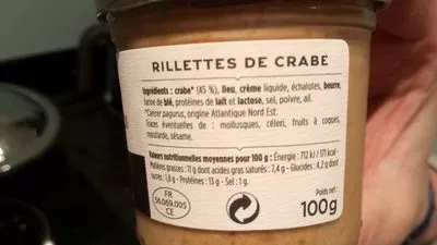 Lista de ingredientes del producto Rillettes De Crabe La Grande Epicerie de Paris 