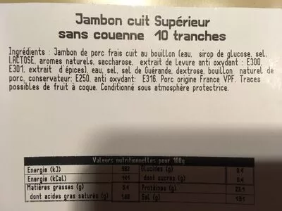 Lista de ingredientes del producto Jambon cuit Le Porc Francais 