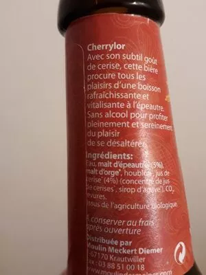 Lista de ingredientes del producto Bière bio sans alcool cherrylor Moulin des Moines 0,33 l