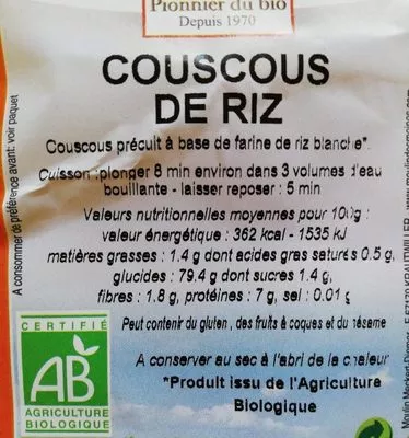 Lista de ingredientes del producto Couscous de riz Moulin des Moines 500 g