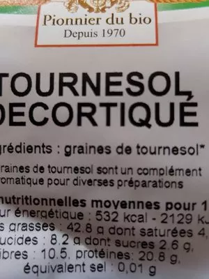 Lista de ingredientes del producto Tournesol décortiqué Moulin Des Moines 