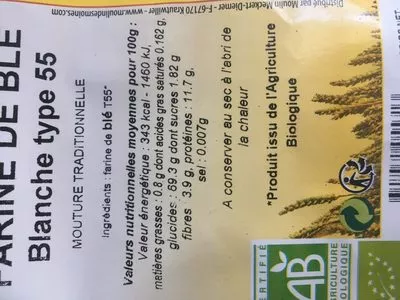 Lista de ingredientes del producto Farines De Blé Moulin des moines 1kg