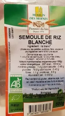 Lista de ingredientes del producto Semoule De Riz Blanche Moulin des moines 