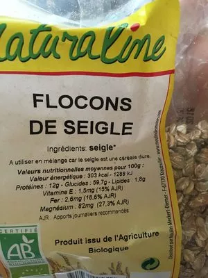 Lista de ingredientes del producto Flocons de seigle Naturaline 500 g