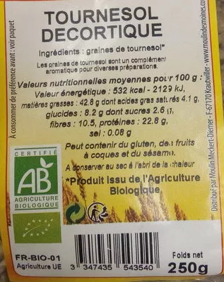 Lista de ingredientes del producto Tournesol décortiqué Naturaline 250 g