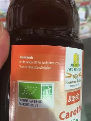 Lista de ingredientes del producto Jus de carotte Moulin Des Moines 