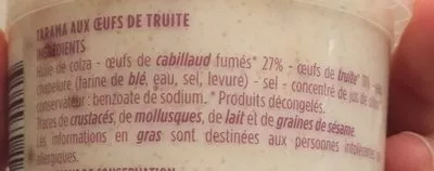 Lista de ingredientes del producto Tarama Œufs de truite Monoprix Gourmet, Monoprix 100 g