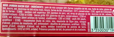 Lista de ingredientes del producto Maxi Jambon Bacon Oeuf Monoprix 200 g