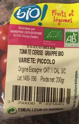 Lista de ingredientes del producto Tomates cerise Monoprix Bio, Monoprix 200 g