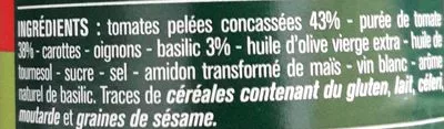 Lista de ingredientes del producto Sauce tomate basilic Monoprix 190 g