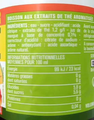 Lista de ingredientes del producto Thé glacé saveur mangue Monoprix 50cl