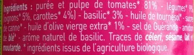 Lista de ingredientes del producto Sauce tomate basilic Monoprix Bio, Monoprix 200 g