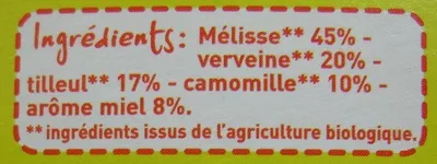 Lista de ingredientes del producto Infusion nuit paisible Bio Monoprix Monoprix 30 g