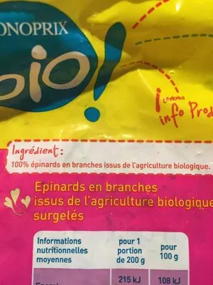 Lista de ingredientes del producto Épinards en branches Monoprix 