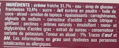 Lista de ingredientes del producto Panna Cotta coulis framboise Monoprix 240 g (2 x 120 g)