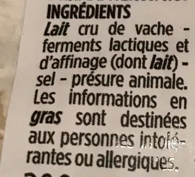 Lista de ingredientes del producto Brie de Meaux AOP Monoprix Gourmet, Monoprix 200 g